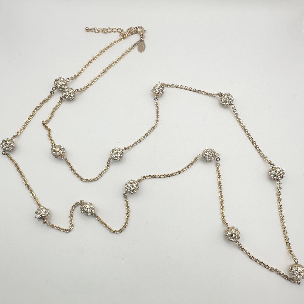 Nolan Miller Long Necklace Gold Tone CZ Round Ball Minimalist Classic Jewelry
